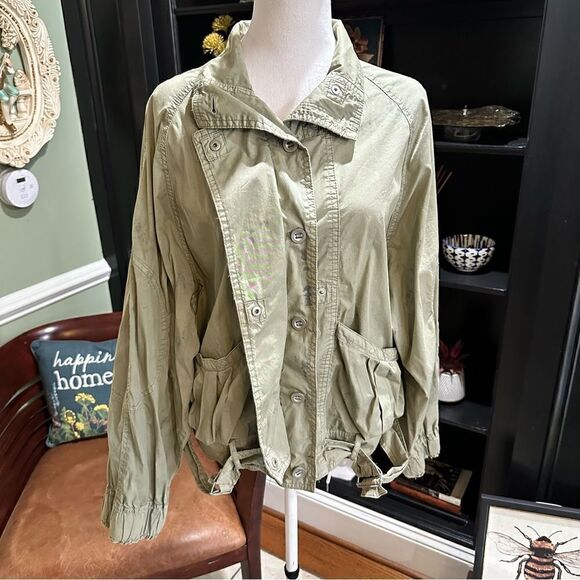 Free People Womens Parachute Jacket Military Green Slouchy Splatter Size Small - Picture 3 of 13